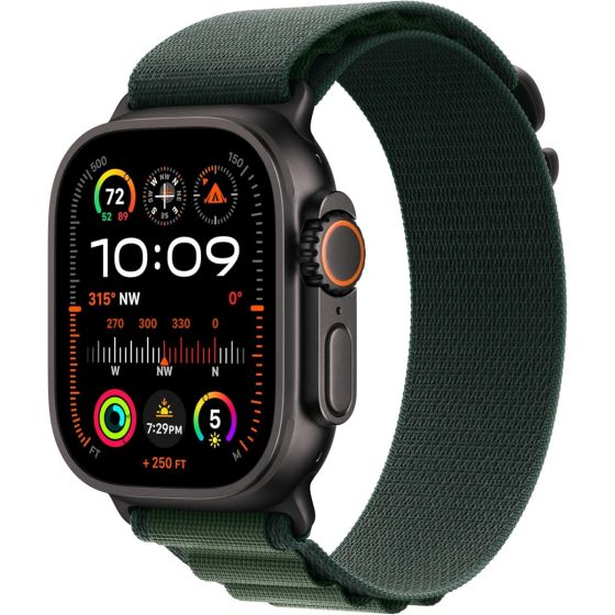 Apple Watch Ultra 2 GPS + Cellular 49mm Black Titanium Case with Dark Green Alpine Loop - Large 