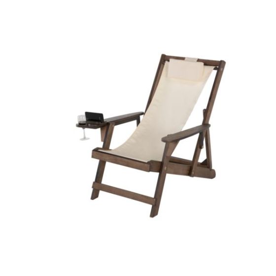 Romantic Collection - Canvas Sling Chair w/Beverage Holder - Dark Brown, Beige