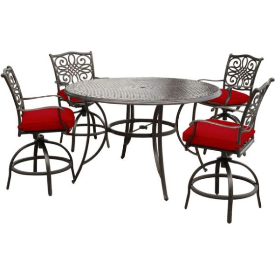 Traditions 5-Piece High-Dining Set in Red with Four Swivel Chairs and a 60 In. Cast-top Table