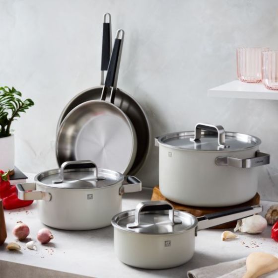 Pure 8pc Stainless Steel Cookware Set Ivory White