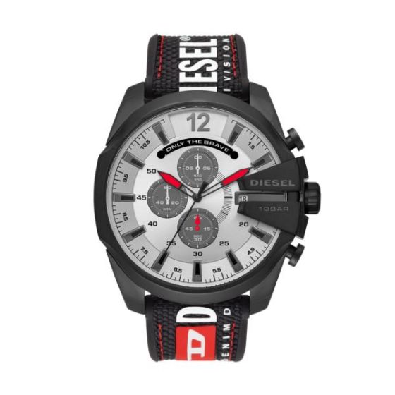 Men's Mega Chief Chronograph Black Nylon/Silicone Strap Watch Silver Dial
