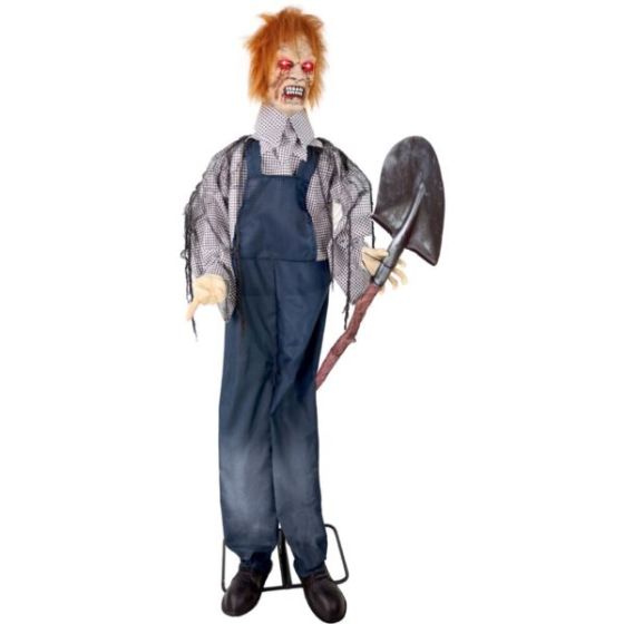 Lifesize Animatronic Evil Grave Digger with Shovel with Lights and Sound, Indoor/Covered Outdoor Hal