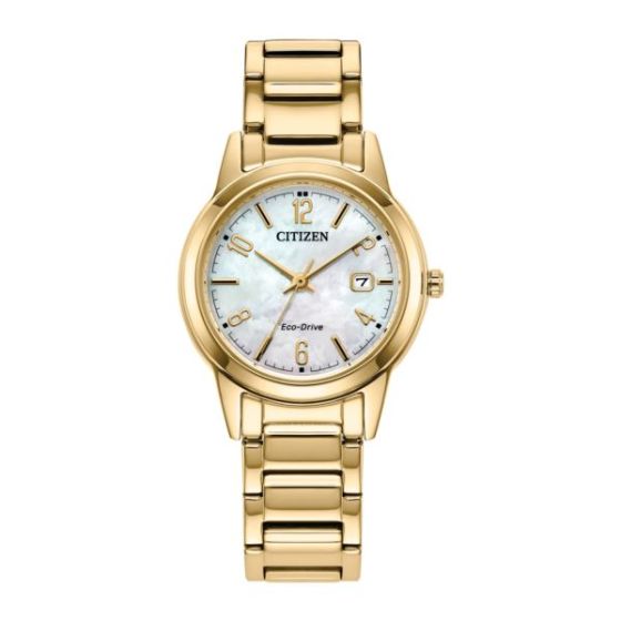Ladies' Dress/Classic Gold-Tone Stainless Steel Watch White MOP Dial