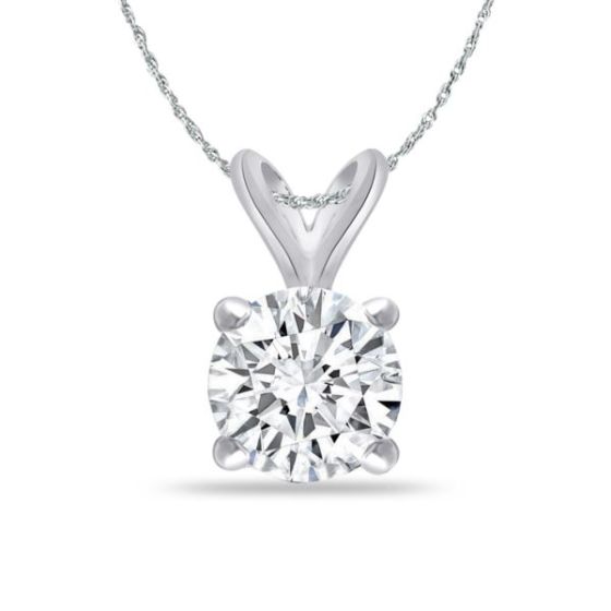 Bright White Round Lab Grown Diamond Pendant in 14K White Gold 1.00ct, Color-FG, Clarity-VVS