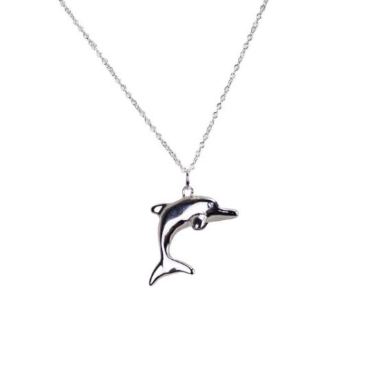 Silver Plated 3-Dimensional Dolphin  Pendant Necklace.