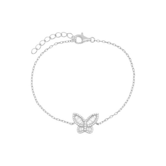 Baguette X Pave Butterfly Bracelet Size 7