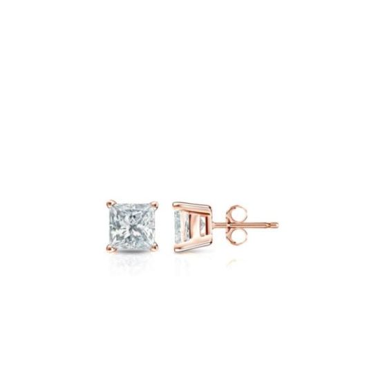 Bright White Pinnacle Princess cut Lab Grown Diamond Stud in 14K Rose Gold 0.09ct, GH, VVS