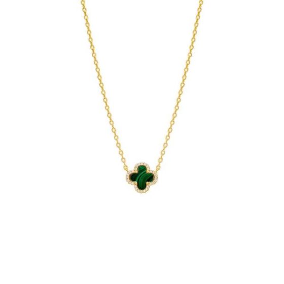 Pave Outlined Four Leaf Clover Necklace Size 18