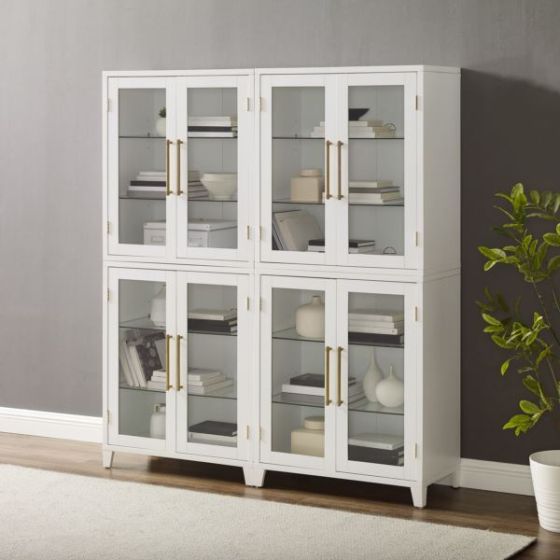 Roarke 2Pc Glass Door Kitchen Pantry Storage Cabinet Set