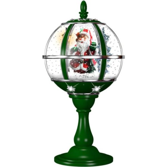 23-In. Tabletop Musical Snow Globe with Santa Scene, Cascading Snow, and Christmas Carols, Green