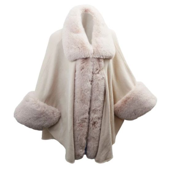 Ruana w/ Faux Mink Trim and Cuffs