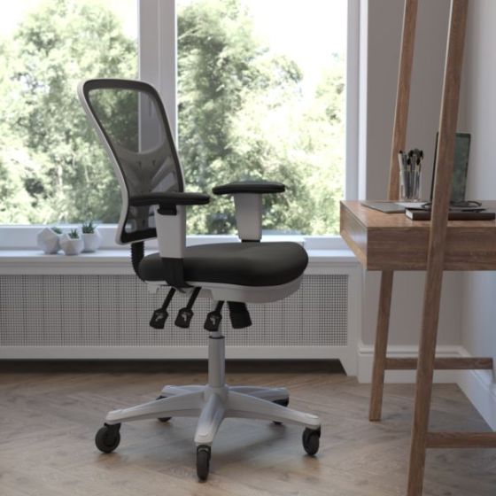 Mid-Back Ergonomic Multifunction Mesh Chair with Polyurethane Wheels-Black