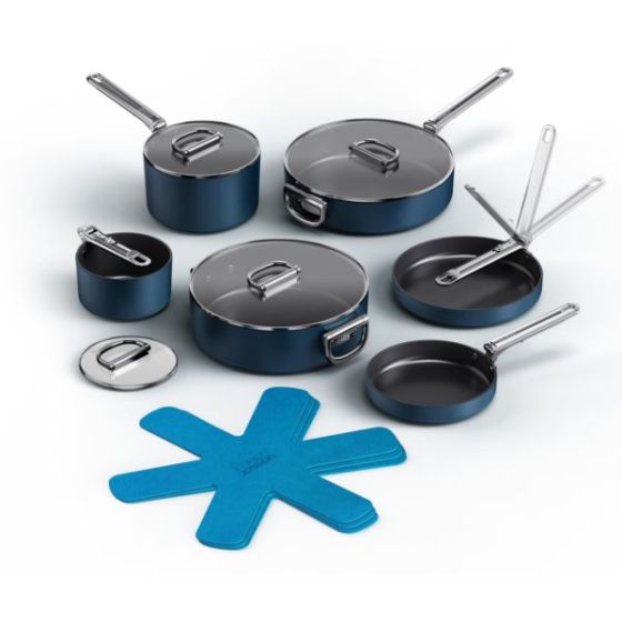 Space 10pc Ceramic Nonstick Space Saving Cookware Set Midnight Blue