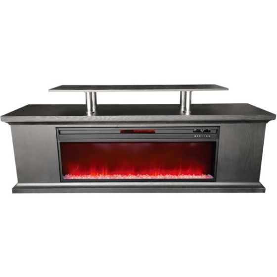 72-inch Media Fireplace with Faux Glass Beads in Black