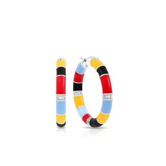 Belle Etoile Round Cubic Zirconia Multi color Cirque Hoop Earrings - 925 Sterling Silver.