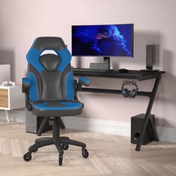Office Gaming Chair with Skater Wheels & Flip Up Arms - Orange LeatherSoft