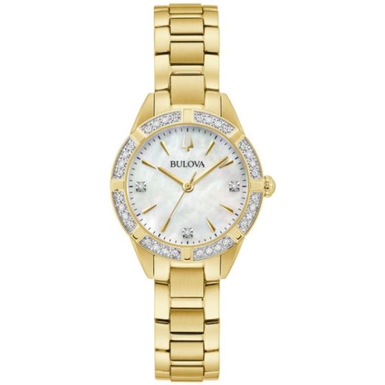 Ladies' Sutton Crystal Gold-Tone Stainless Steel Watch Mother-of-Pearl Dial