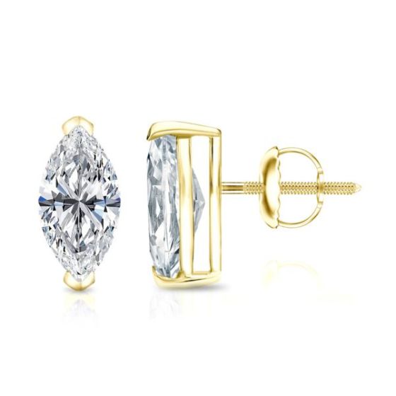 Bright White Pristine Marquise Lab Grown Diamond Screwback Stud in 14K Yellow Gold 1.20ct, GH, VS