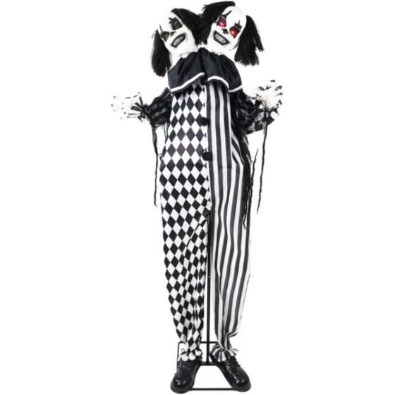 Lifesize Animatronic Two-Headed Clown with Lights and Sound, Indoor/Covered Outdoor Halloween Decora