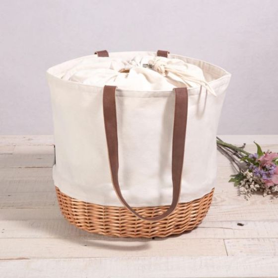 Coronado Canvas & Willow Basket Tote -  Beige Canvas