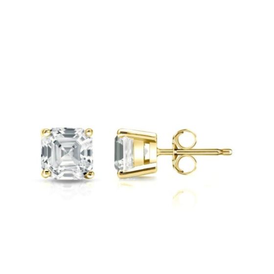 Bright White Pinnacle Asscher Lab Grown Diamond Stud in 14K Yellow Gold 1.00ct,Color-GH,Clarity-VVS