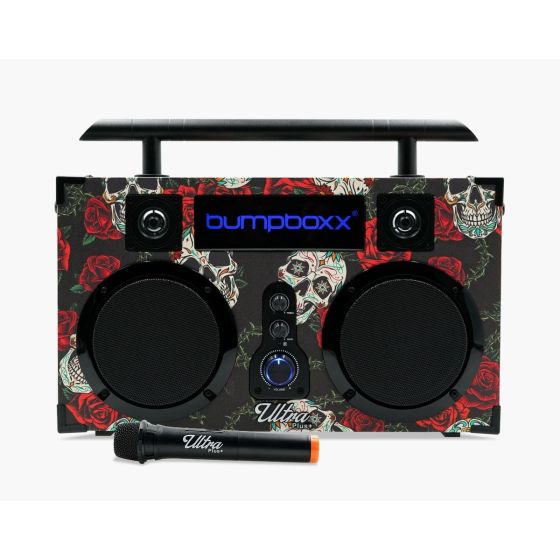 Bumpboxx Ultra+ Bluetooth Boombox with Microphone-Skull Roses