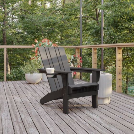 Commercial Grade All-Weather Adirondack Chair with Swiveling Cupholder - Gray