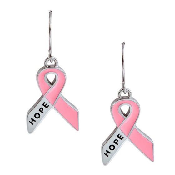 Joyful Sentiments Pink Hope Cancer Ribbon Dangle Earrings