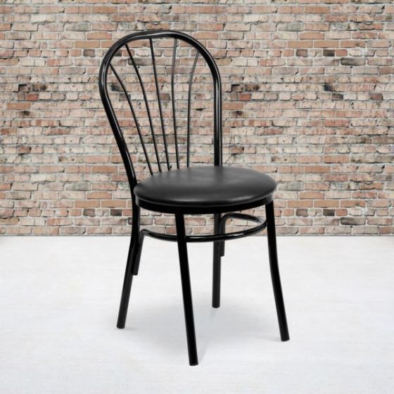 Fan Back Metal Chair with Black Vinyl Seat - Hospitality Seating