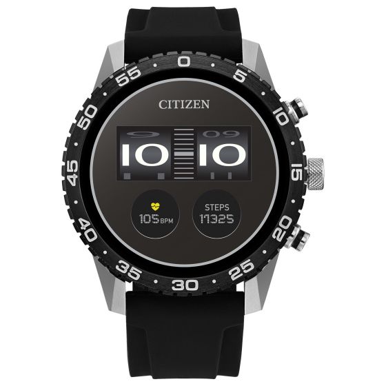 Citizen Men's Smart Wear OS watch, Black Silicone Strap and Black dial