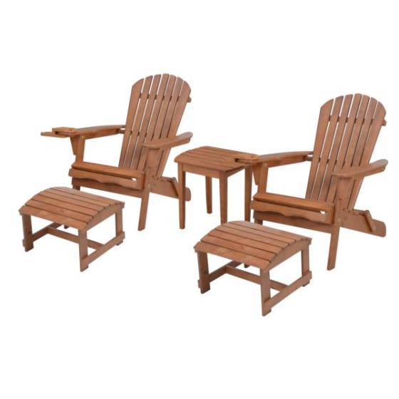 Blizzard - 2 Foldable Adirondack Chairs w/Cup Holders, 2 Ottoman & End Table - Walnut