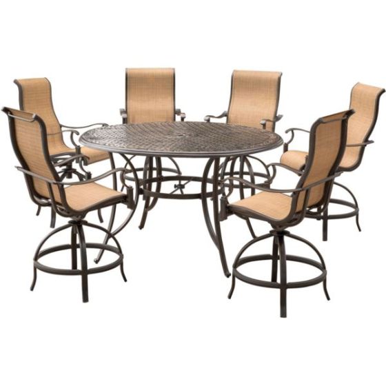 Manor 7-Piece High-Dining Set with 6 Contoured Swivel Chairs and a 60 In. Cast-top Table