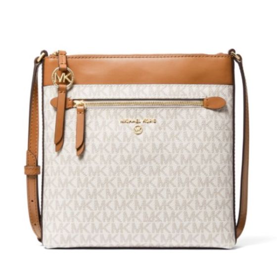Signature Jet Set Small North South Flat Crossbody Bag-  Vanilla/Acorn