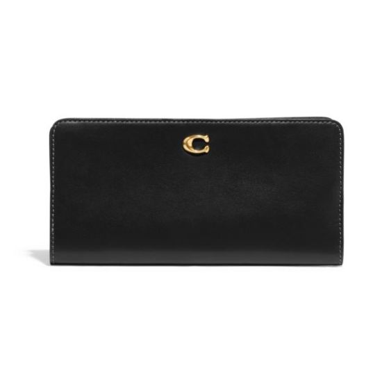 Smooth Leather Skinny Wallet - Black/Brass
