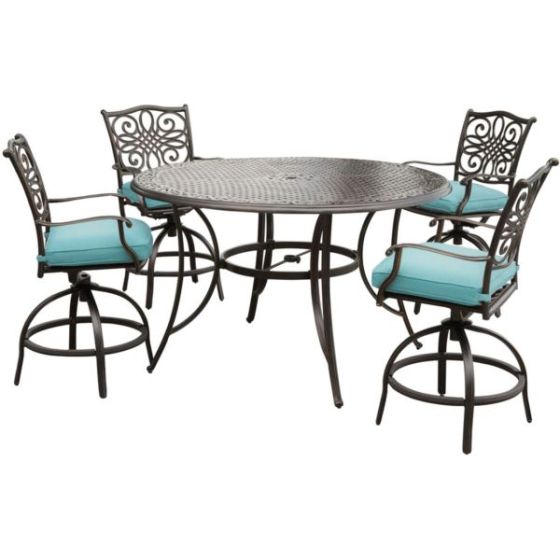 Traditions 5-Piece High-Dining Set in Blue with Four Swivel Chairs and a 60 In. Cast-top Table