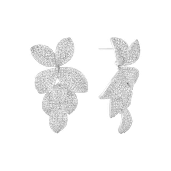 Pave Flower Petal Drop Stud Earrings Size 2