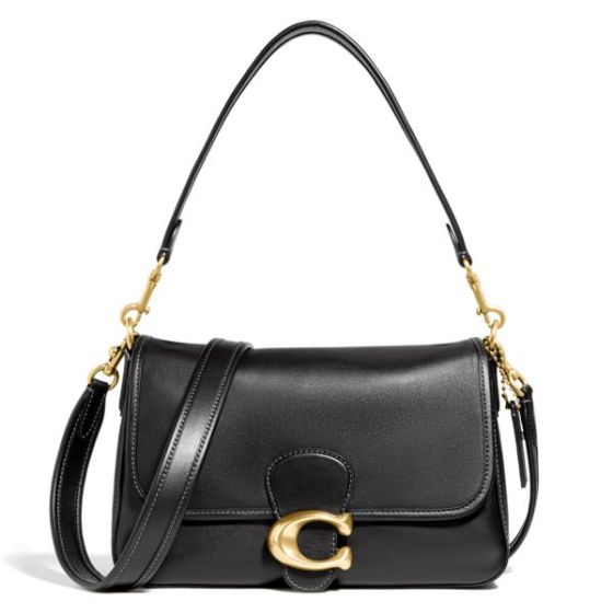 Soft Calf Leather Tabby Shoulder Bag - Black/Brass