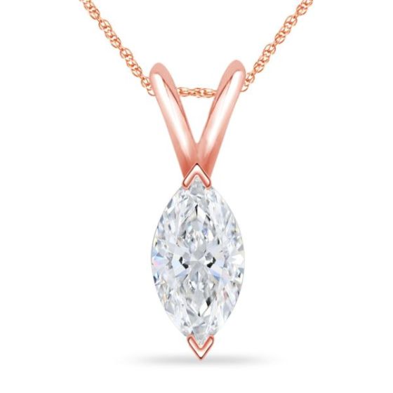 Bright White Pinnacle Marquise Lab Grown Diamond Pendant with chain in 14K Rose Gold 1.20ct,GH,VVS