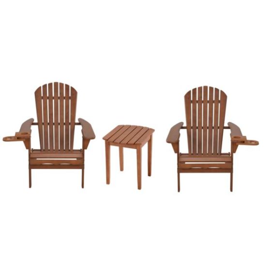 Blizzard - 2 Foldable Adirondack Chairs w/Cup Holders & End Table - Walnut