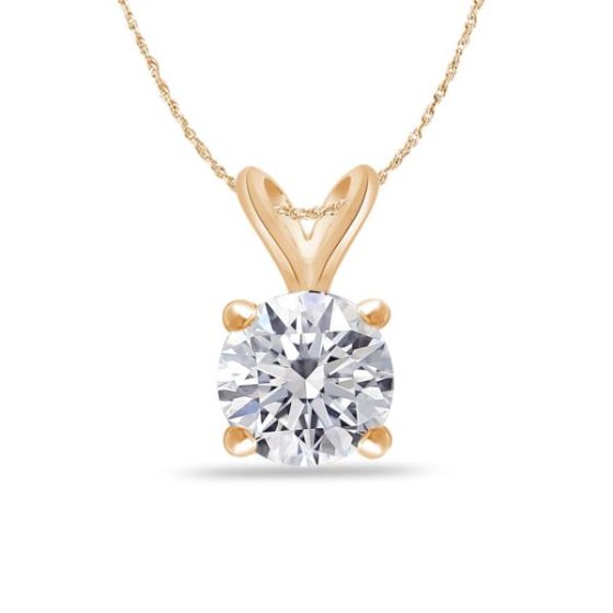Bright White Round Lab Grown Diamond Pendant in 14K Rose Gold 0.70ct, Color-FG, Clarity-VS