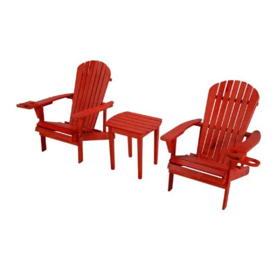 Earth Collection Adirondack Chair w/Phone & Cup Holder, Set of 2 w/End Table - Red