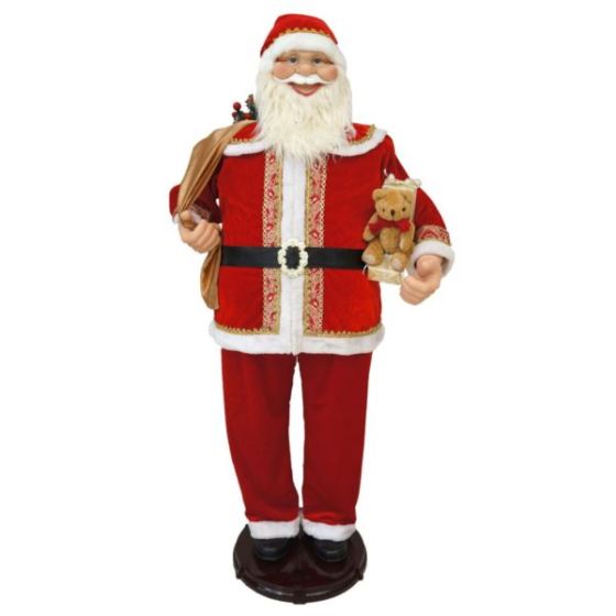 58-In. Dancing Santa with Toy Sack, Teddy Bear, and Wrapped Gifts, Animated Christmas Decorations, H