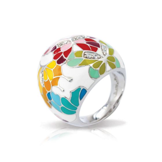 Belle Etoile Butterfly Kisses -  White Enamel, White CZ Ring Size #6