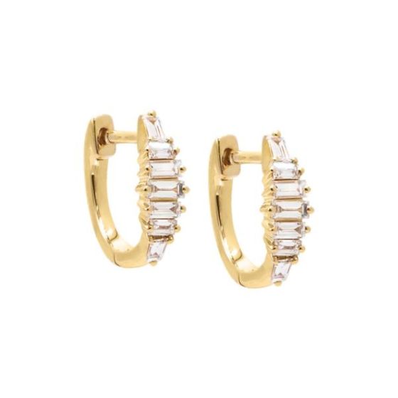 Diamond Baguette Huggie Earrings 14K Size 11MM
