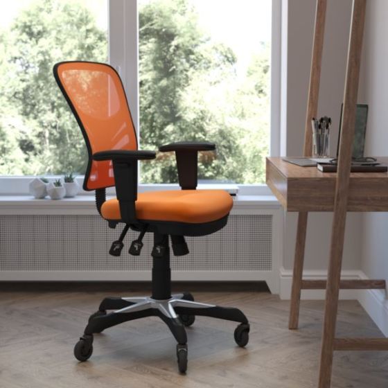 Mid-Back Ergonomic Multifunction Mesh Chair with Polyurethane Wheels-Orange