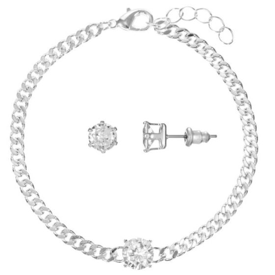 Bracelet & Earrings Set with Round Cubic Zirconia