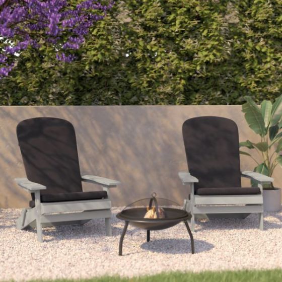 Indoor/Outdoor Gray Folding Adirondack Chairs with Gray Cushions - Set of 2
