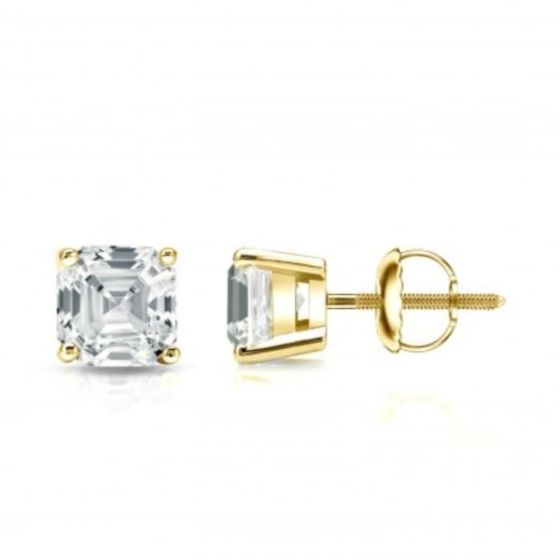 Bright White Pristine Asscher Lab Grown Diamond Screwback Stud in 14K Yellow Gold 1.20ct, GH, VS