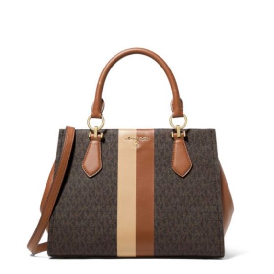 Marilyn Medium Logo Stripe Satchel - Brown- Luggage