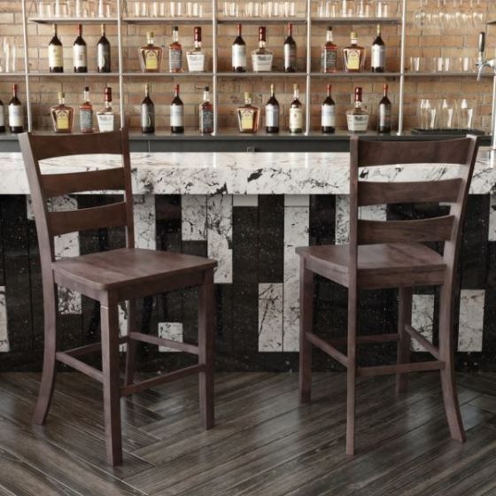 Commercial Grade Wooden Counter Height Stool in Gray Wash, Set of 2 Walnut